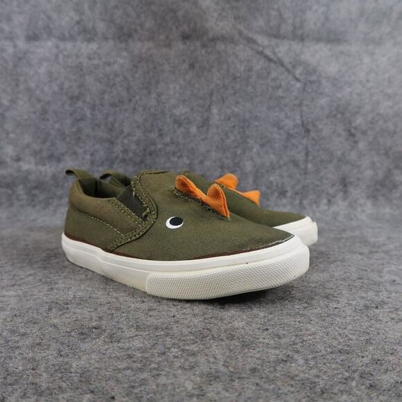 Old Navy Shoes Kids 8 Sneakers Dinosaur Slip On Canvas Toddler Green Orange Dino - Picture 1 of 12